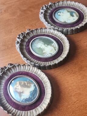 Cameo Creations 3 Decorative Oval Wall Plaques with Claret Velvet Over 60 Y.O.